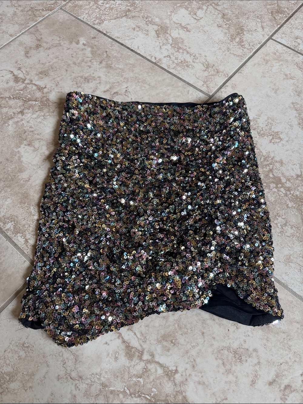 Astr Sequin Mini Skirt in Multicolor Sparkle on Black